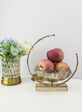 美式轻奢玻璃果盘创意简约装饰水果盘客厅家用北欧风格甜品台摆件