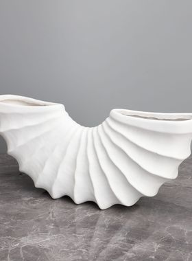 欧式白色树脂扇形花器摆件花插样板房售楼部卧室书房卧室客厅饰品