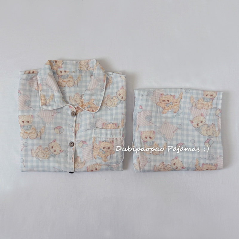 春秋A类纯棉纱布女士家居服套装