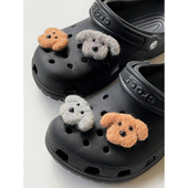 扣智必星立体鞋 bidi原创洞洞鞋 配饰毛绒可爱狗狗毛毡鞋 花