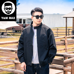 大码男装2025秋季新款夹克230斤加肥加大潮显瘦撇帅立领外套