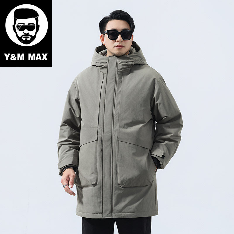 大码男装冬季加厚羽绒服胖子加肥加大中长款休闲防寒连帽外套