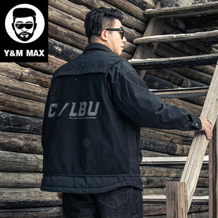 潮牌大码男装2025秋冬季新款复古黑色翻领夹克休闲百搭外套羽绒服