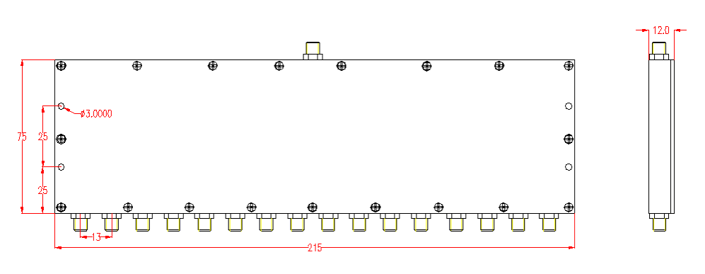 5000-7000MHz 10W SMA 射频微波同轴 一分16 功分器 频率可定做