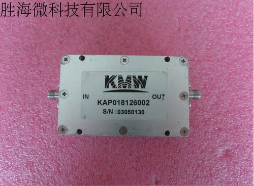 KMW进口 100-800MHz 30dB 23dBm SMA 低噪声微波功率放大器  可提供详细测试图 工作频率：100-800MHz 增益: Typ 30dB 输出功率: Typ 23dBm    工作电压：+12-15V 接头： SMA