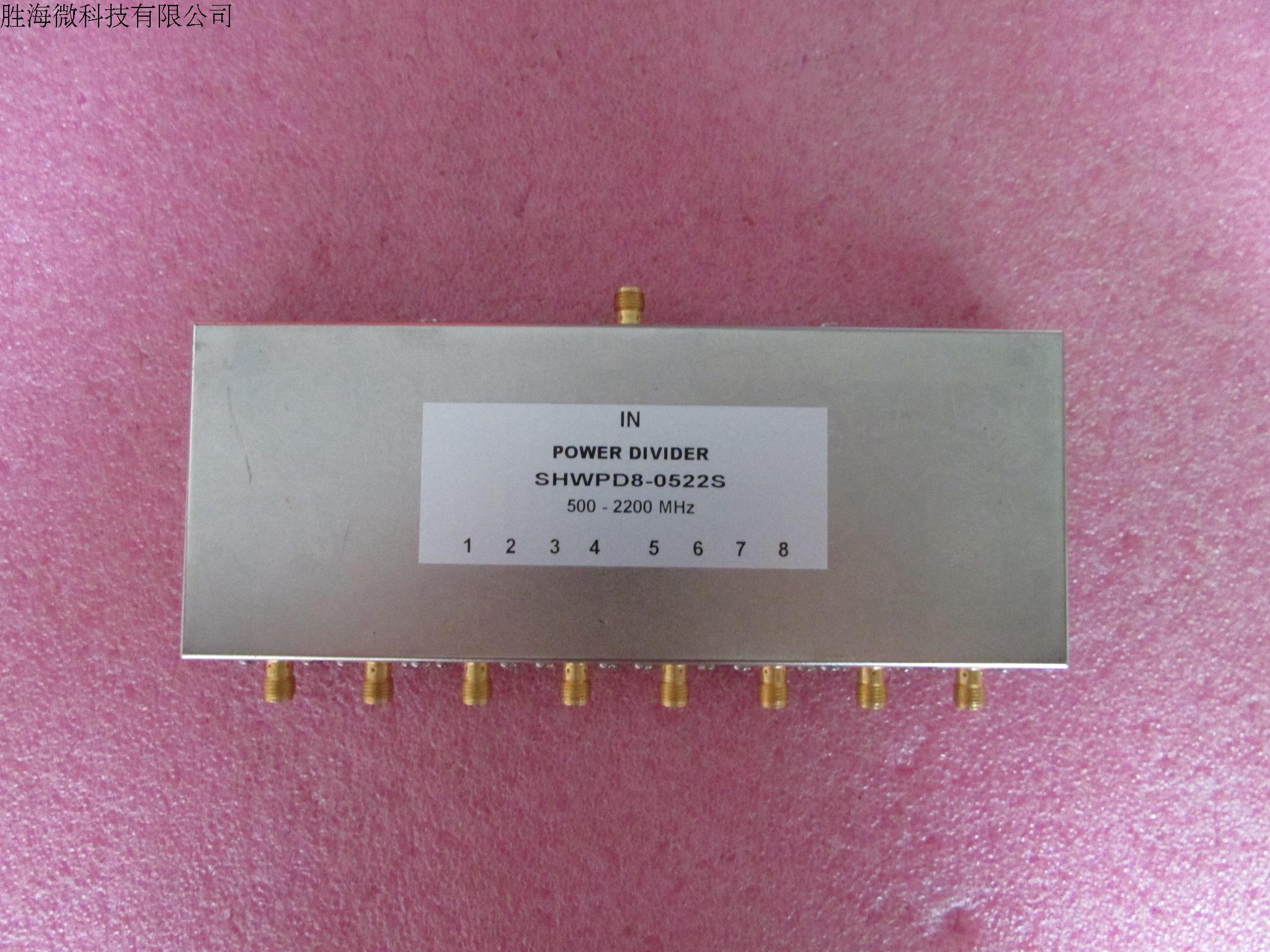 500-2200MHz 10W SMA RF 射频同轴8路 一分八功分器 频率可定制 厂家承若质量保修1年，请放心购买  型号：SHWPD8-0522S  50欧姆  一分八   9dB 功分器   SPECIFICATIONS Frequency Range:  0.5-2.2GHz