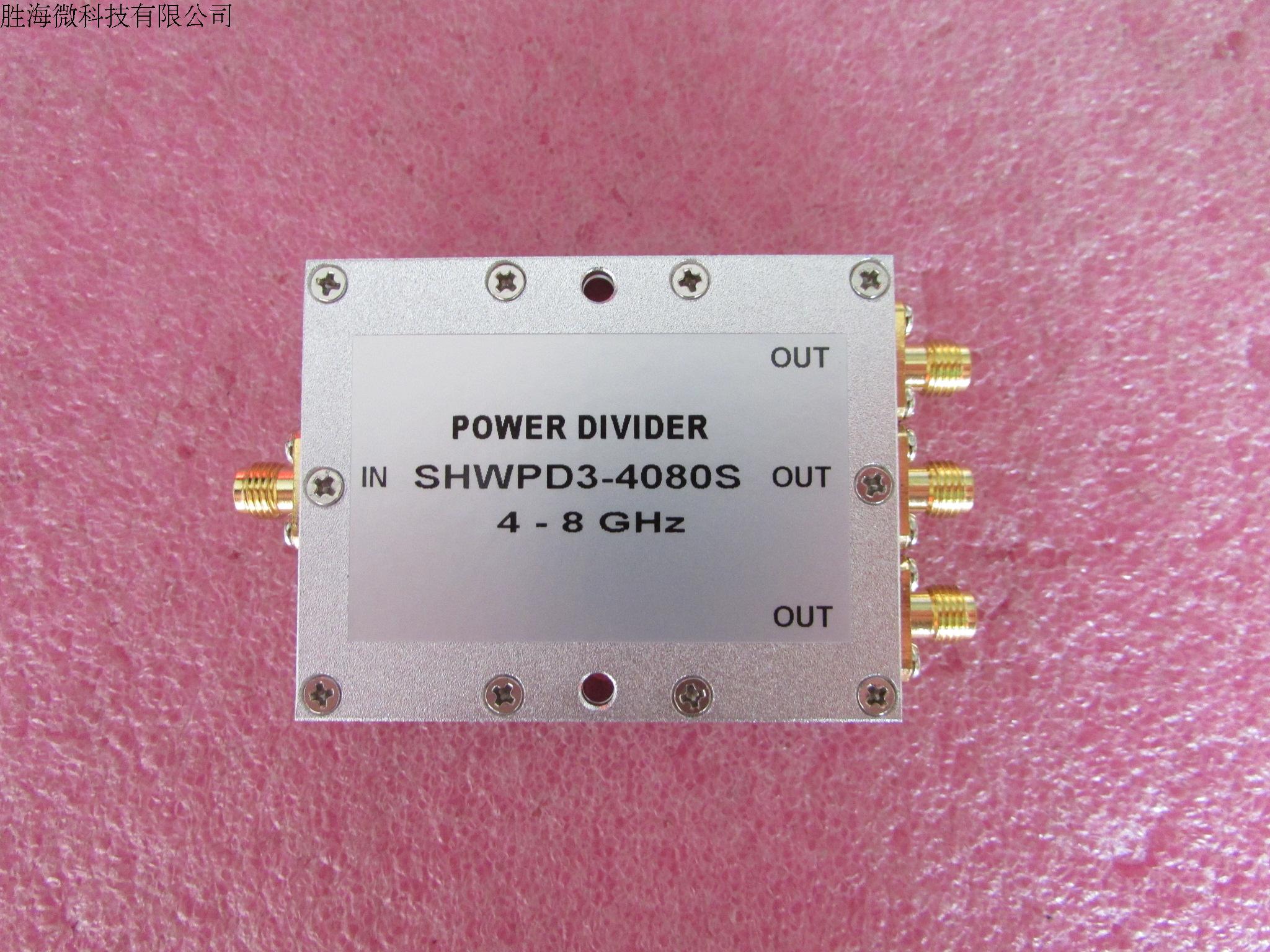 4000-8000MHz 4-8GHz 10W SMA RF 射频同轴 3路一分三功分器  厂家承若质量保修1年，请放心购买  型号：SHWPD3-4080S  50欧姆 一分三 3dB 功分器    SPECIFICATIONS Frequency Range:  4000- 800