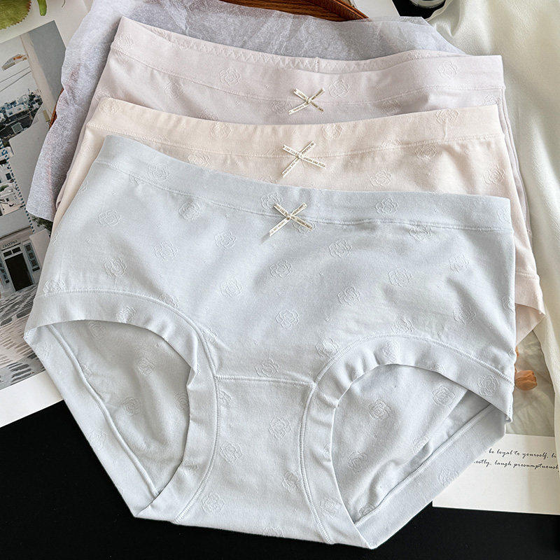 玫瑰提花~彩田内裤女新款莫代尔棉中腰薄款软透气高腰大码三角裤