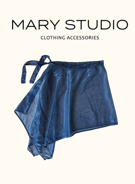 薄款一片式绑带半身裙女深蓝色不对称设计感短裙小个子搭配屁帘