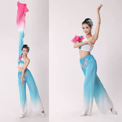 新款 古典水袖女伞舞民族舞演出服且吟春雨表演舞蹈服装修身飘逸