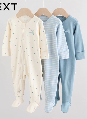 英国NEXT婴儿服长袖连体衣新生儿包脚爬服男宝宝春秋星星纯棉睡衣