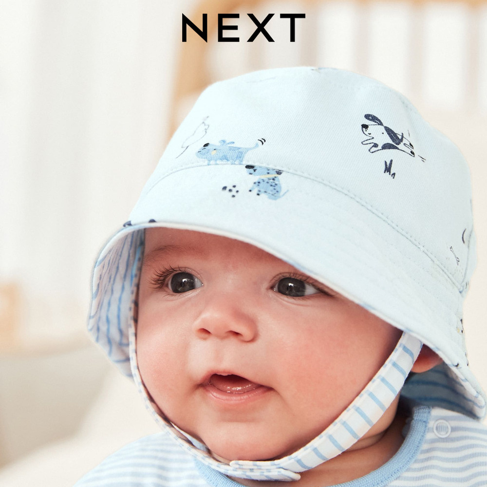 英国NEXT进口婴儿夏季遮阳帽男女宝纯棉渔夫帽可爱魔术贴防晒帽子