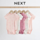 英国NEXT婴儿短袖 包屁衣新生儿夏季 纯棉三角爬服女宝粉色小熊哈衣