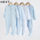 英国NEXT进口婴儿长袖 连体衣男宝纯棉秋冬小熊包脚新生儿爬服睡衣