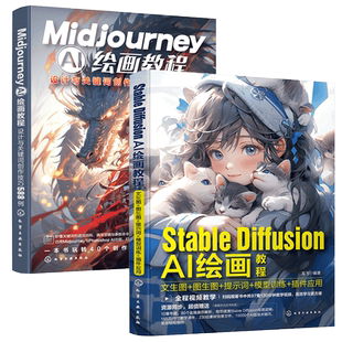 2册 Stable Diffusion AI绘画教程 文生图图生图提示词模型训练插件应用+Midjourney AI绘画教程 设计与关键词创作技巧588例正版书