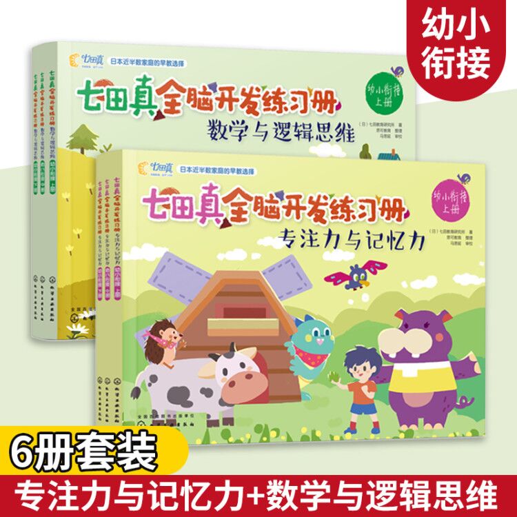 七田真全脑开发练习册 幼小衔接全6册专注力与记忆力数学与逻辑思维 宝宝早教启蒙语言逻辑左右脑开发专注力训练幼升小学前班书籍