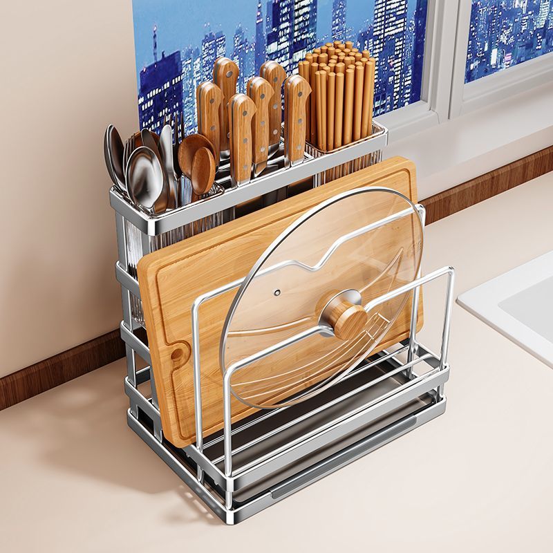 不锈钢刀架置物架新款厨房菜刀筷子筒菜板砧板架一体刀具收纳盒