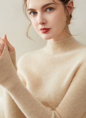 100%纯山羊绒衫女秋冬新款黑色毛衣半高领修身显瘦内搭羊毛打底衫