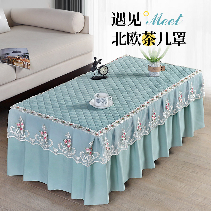 茶几桌布套罩客厅蕾丝田园布艺电视柜茶几桌布组合套罩长方换鞋凳