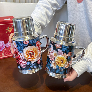 水杯带茶隔泡茶杯新款 复古保温杯女生便携保温水壶个性 大容量杯子
