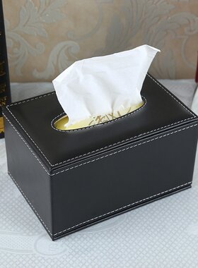 纸巾盒 皮质用品定制酒店用黑色真皮纹小号抽纸盒木质收纳盒
