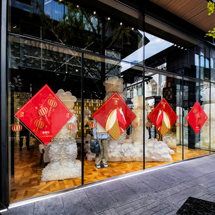 2026马年玻璃贴纸商场橱窗珠宝服装店装饰贴花新年快乐灯笼窗花贴