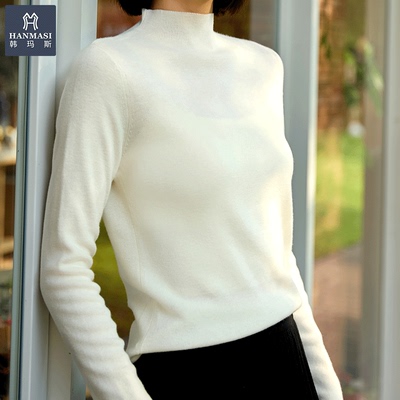 韩玛斯绵羊毛秋冬中高领针织衫女