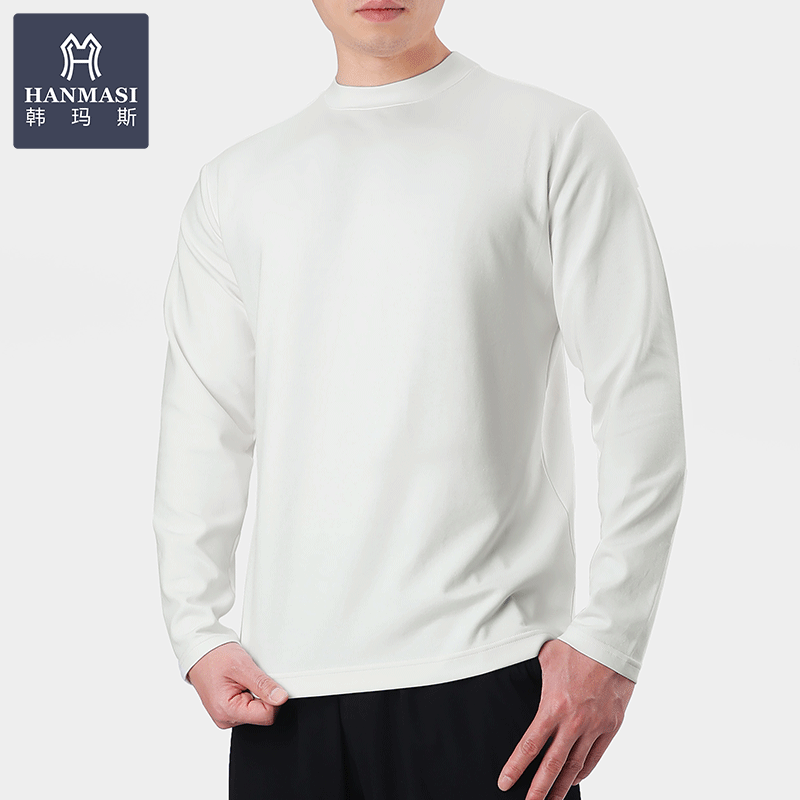 韩玛斯新疆棉半中领男士长袖t恤