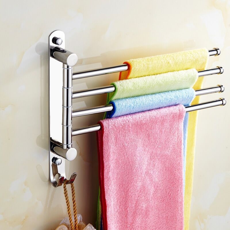 跨境304不锈钢旋转毛巾架 浴室洗手台收纳置物架摇摆毛巾杆
