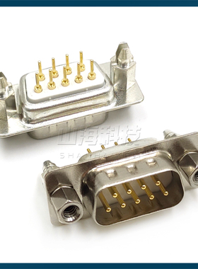 DP9公头连接器 DB9直针焊板式车针D-SUB 9PIN插座铜针镀金9针公座