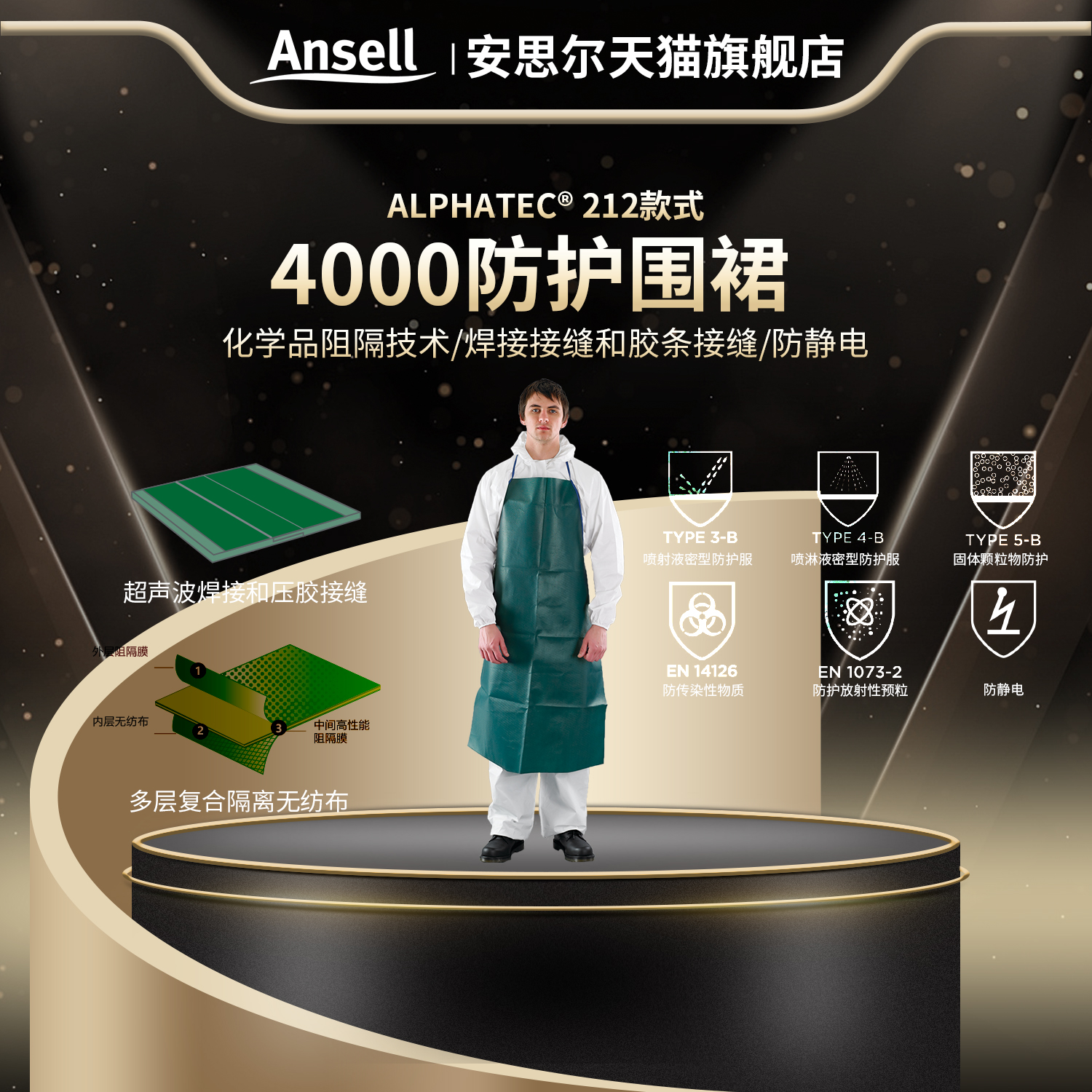 安思尔4000吊带围裙防化学品酸碱