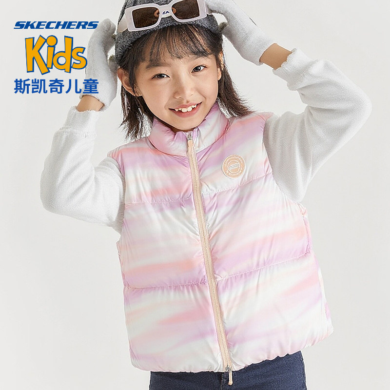 斯凯奇童装冬季新款女童羽绒马甲儿童羽绒服厚实保暖外套羽绒背心
