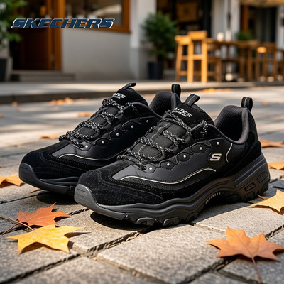 斯凯奇男鞋冬季新款一代熊猫鞋官方正品休闲鞋全黑色运动鞋子男款