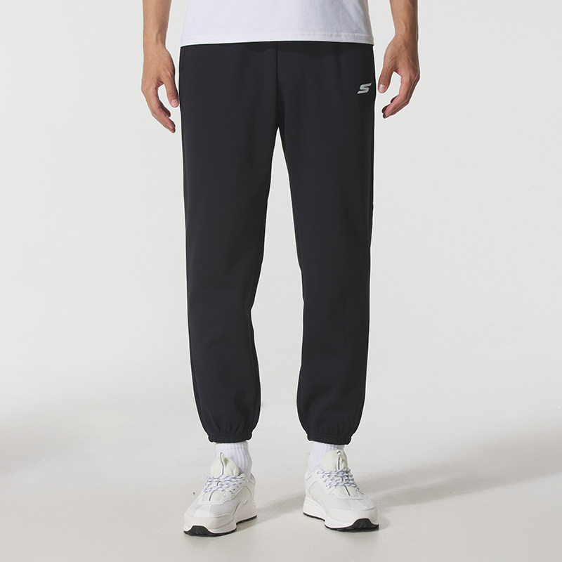 斯凯奇男款冬季加绒束脚卫裤黑色休闲长裤健身跑步针织运动裤