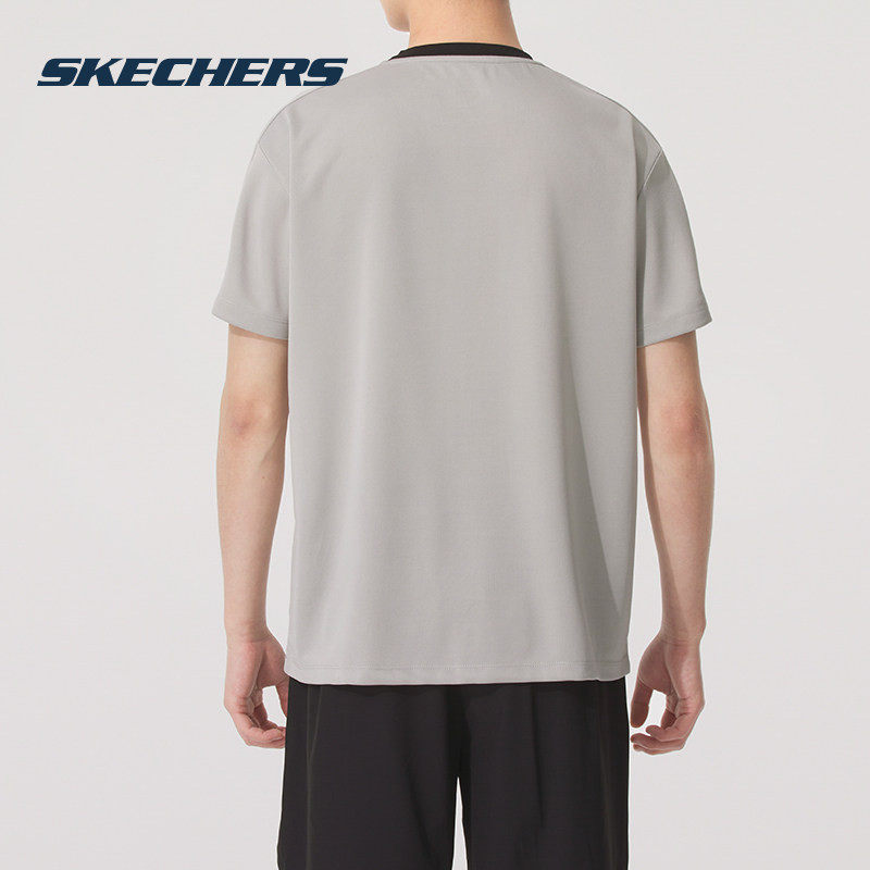 斯凯奇速干透气圆领运动T恤男女同款夏季休闲宽松短袖上衣