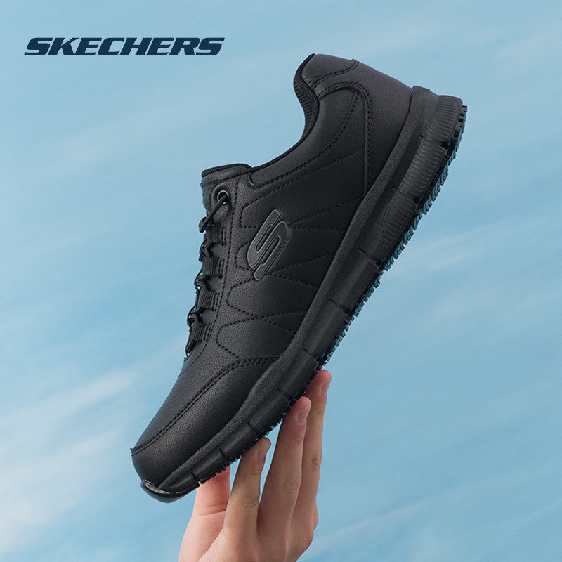 斯凯奇男鞋冬季运动鞋官方正品黑色通勤皮鞋男士休闲鞋轻便跑步