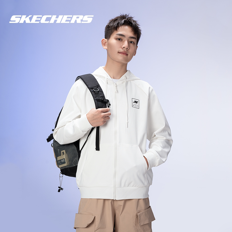 斯凯奇外套情侣款长袖上衣白色针织夹克男装女装春季新款运动外衣