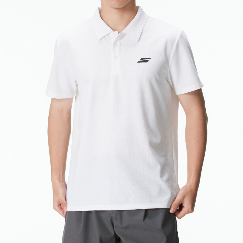 斯凯奇男装新款白色商务POLO衫男士亲肤透气短袖上衣官方旗舰正