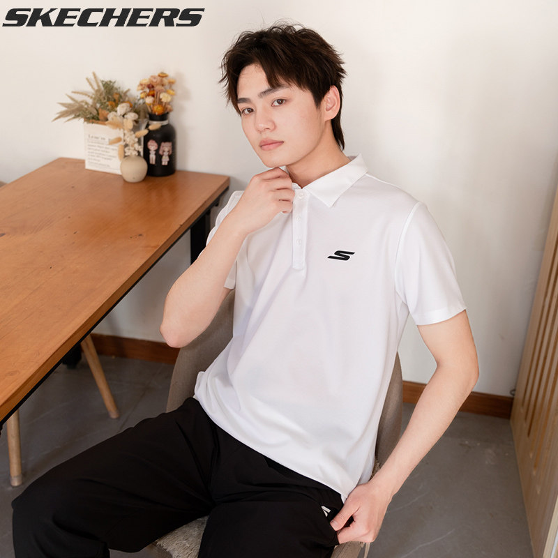 斯凯奇短袖夏季新款男装官方正品男士POLO衫白色透气针织T恤衫男