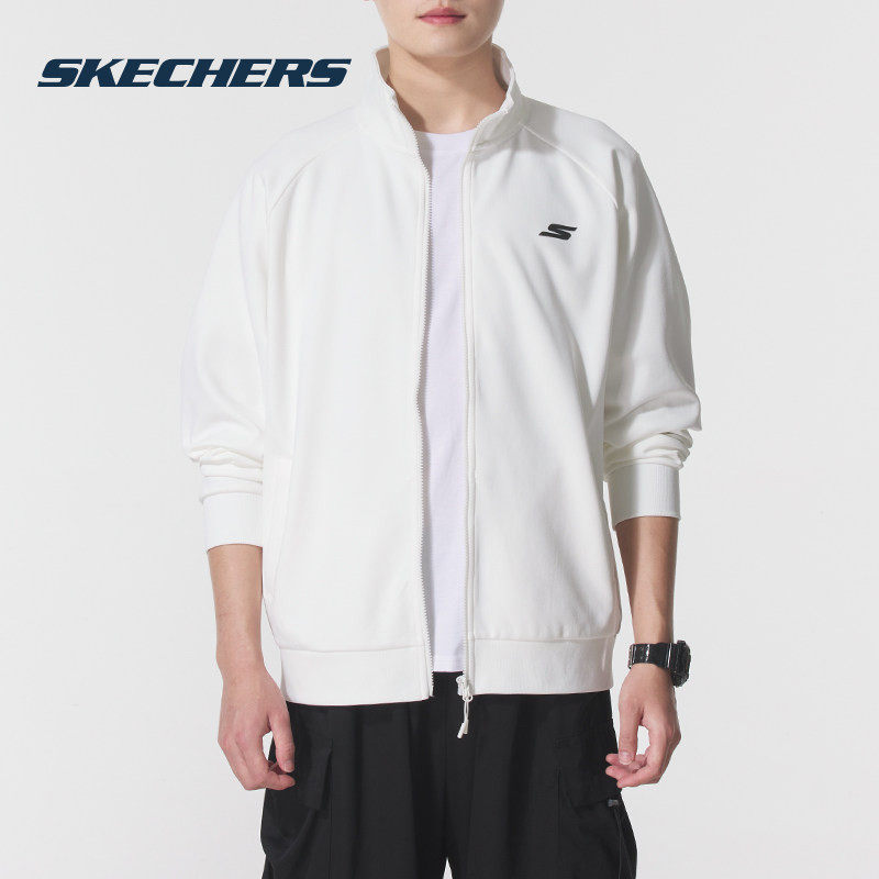 斯凯奇针织夹克男女同款休闲外套春季新款白色百搭夹克上衣