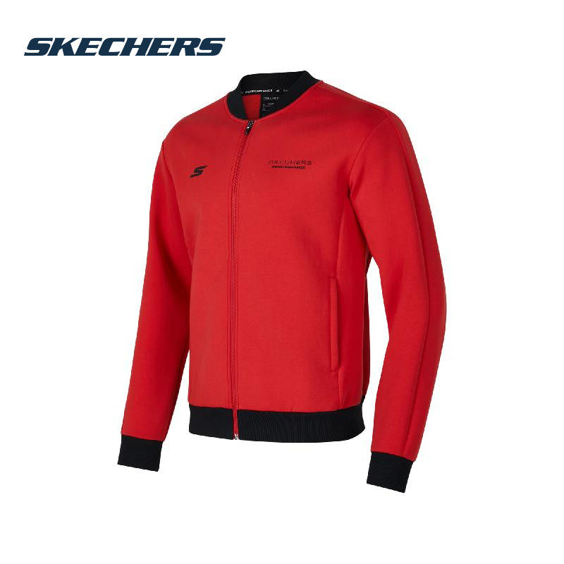 斯凯奇红色外套春季新款运动服针织休闲上衣官方正品男装防风夹克