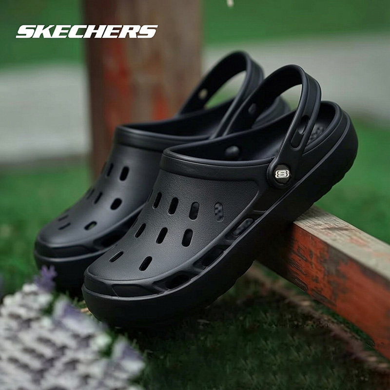 斯凯奇男鞋夏季新款凉鞋官方旗舰店黑色沙滩洞洞鞋子男士涉水拖鞋