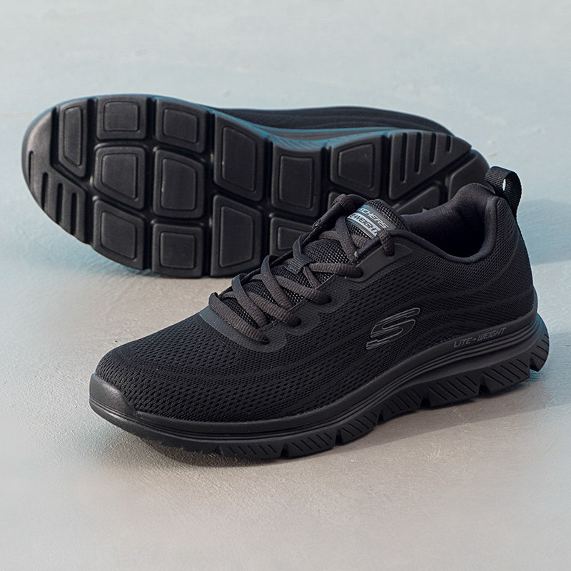 斯凯奇男鞋秋冬新款运动鞋黑武士休闲鞋轻便软底男士黑色跑步鞋