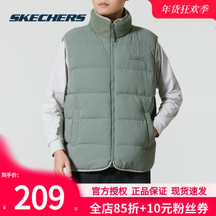 斯凯奇男装2025冬季新款棉马甲双面穿男款运动背心保暖羊羔绒上衣