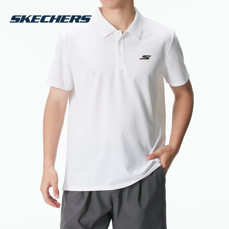 斯凯奇翻领短袖男装2025春季新款运动服白色休闲上衣商务POLO衫