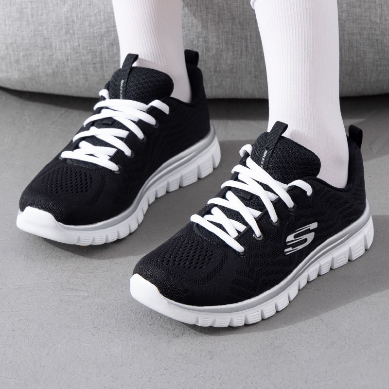 斯凯奇女鞋软底防滑跑步鞋中老年运动鞋网面透气休闲健步鞋