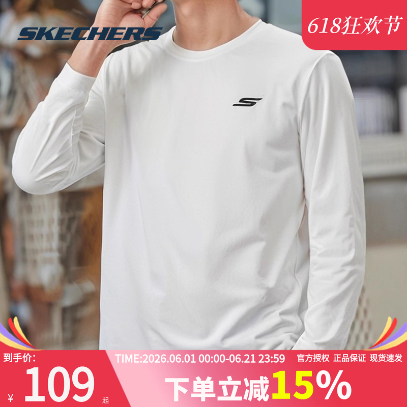 斯凯奇男装官方正品运动T恤衫夏季新款圆领针织长袖男款休闲卫衣