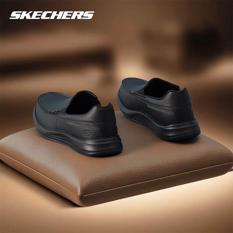 斯凯奇男鞋冬季新款运动鞋官方正品休闲鞋黑色一脚穿皮鞋通勤鞋子