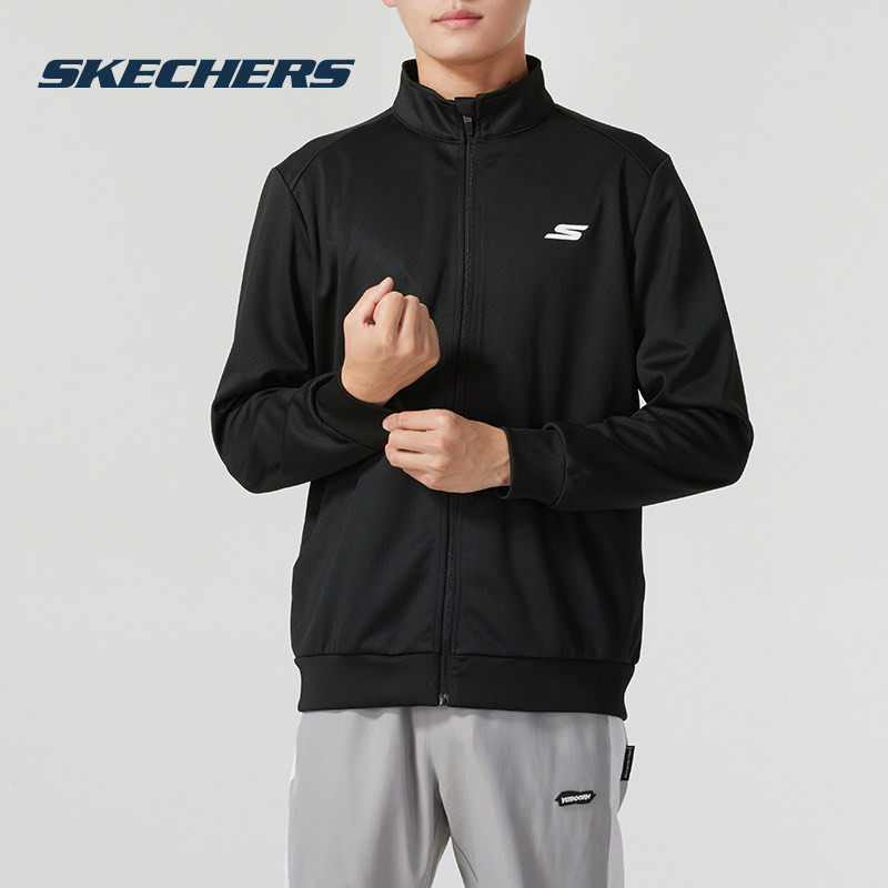 斯凯奇男款春季针织立领夹克黑色休闲户外上衣男士秋装外套