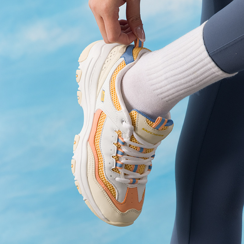 斯凯奇撞色熊猫鞋秋冬新款缓震跑步鞋厚底增高舒适女运动鞋